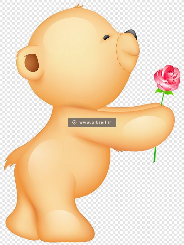 فایل png کاراکتر کارتونی خرس قهوه ای در حال تقدیم گل