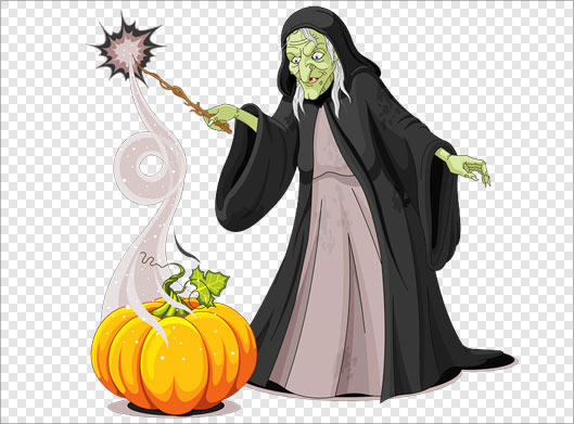 دانلود فایل png کارتونی جادوگر خبیث و کدوی هالووین