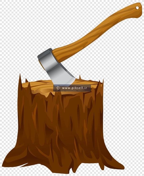 فایل png دوربری شده تنه درخت و تبر