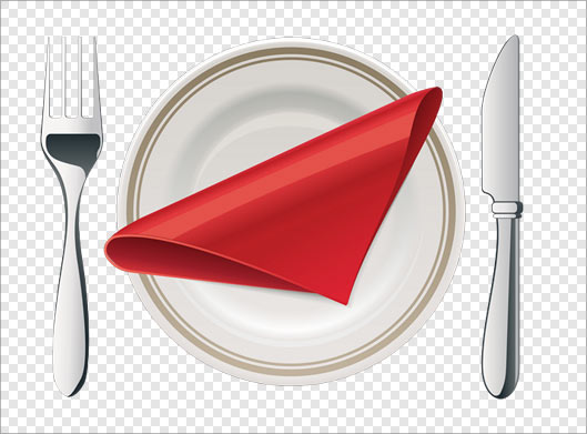 فایل png با طرح بشقاب غذا ، کارد و چنگال