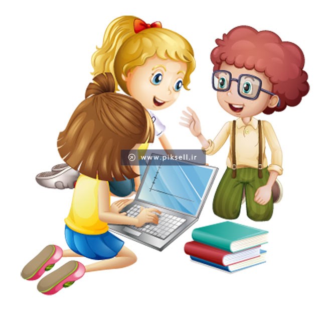 فایل وکتوری لایه باز بچه ها در حال یادگیری درس با لپ تاپ