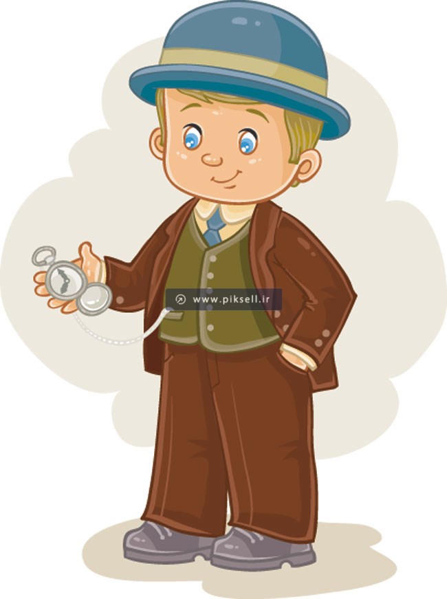 وکتور کاراکتر گرافیکی پسر جنتلمن و ساعت جیبی