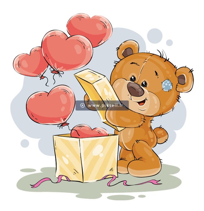 دانلود وکتور با طرح خرس قهوه ای و جعبه کادوی قلب