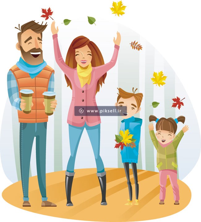 وکتور گرافیکی و کارتونی با طرح خانواده شاد (زن و شوهر و بچه ها)