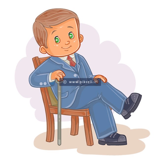 فایل گرافیکی لایه باز پسر بچه با کلاس نشسته روی صندلی