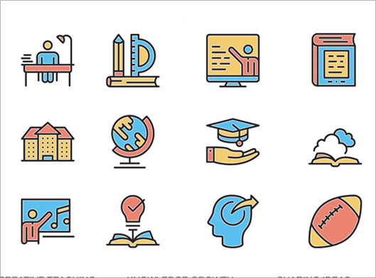 دانلود وکتور مجموعه آیکون های رنگی با موضوع آموزش و پرورش و Education