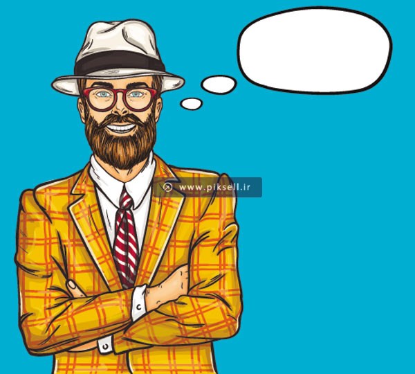 دانلود وکتور لایه باز طرح کارتوین مرد ریش دار با کلاه