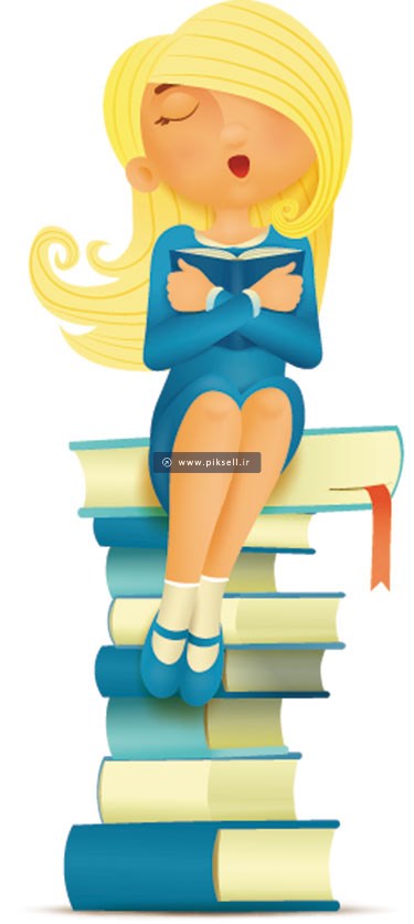 وکتور لایه باز زن کتابخوان نشسته روی کتاب