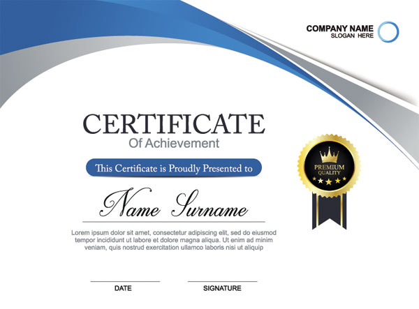 دانلود طرح لایه باز آماده گواهینامه و certificate با رنگ آبی