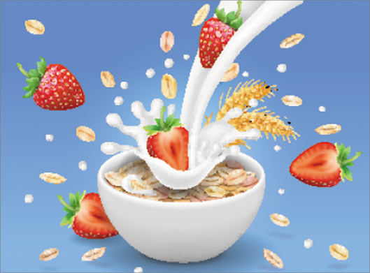 طرح گرافیکی کاسه گندمک با مخلوط شیر و توت فرنگی