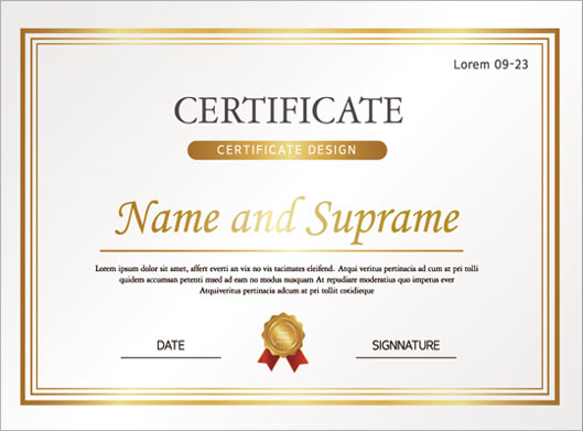 فایل لایه باز گواهینامه و certificate با کادر طلایی