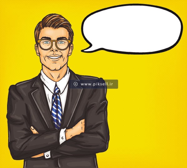 طرح گرافیکی مرد عینکی در حال تفکر بصورت کارتونی