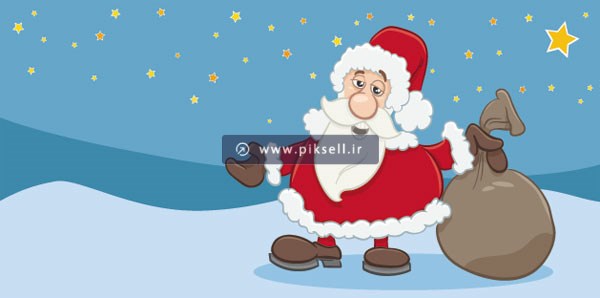 دانلود وکتور لایه باز بکگراند کارتونی بابانوئل و کیسه هدایا