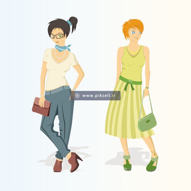 دانلود وکتور کاراکترهای کارتونی دو زن جوان