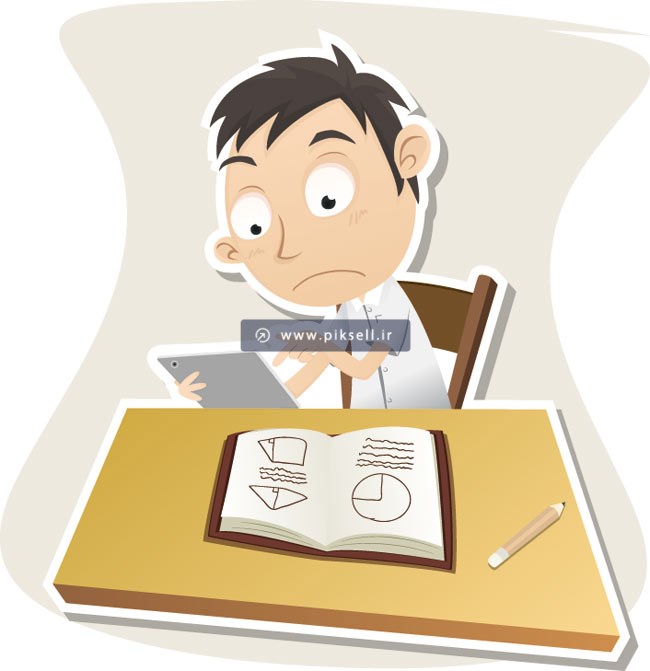 دانلود فایل لایه باز کاراکتر گرافیکی پسر دانش آموز در حال خواندن ریاضیات