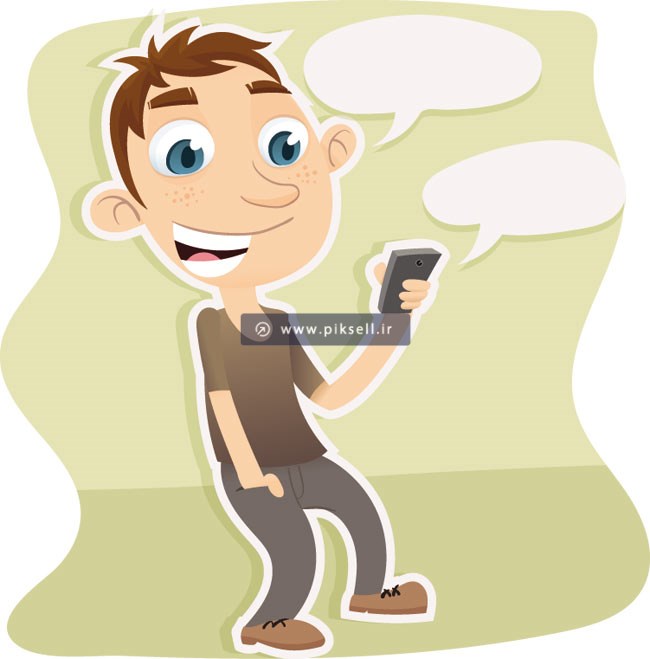 دانلود وکتور پسر جوان در حال اس ام اس بازی