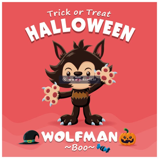 طرح گرافیکی و کارتونی گرگ هالووین خشن یا wolfman