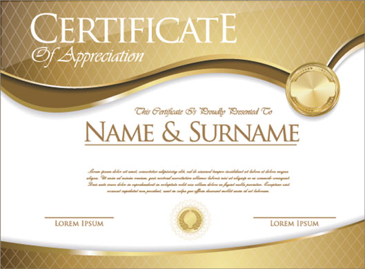 دانلود وکتور لایه باز طرح گواهینامه و certificate با رنگ طلایی