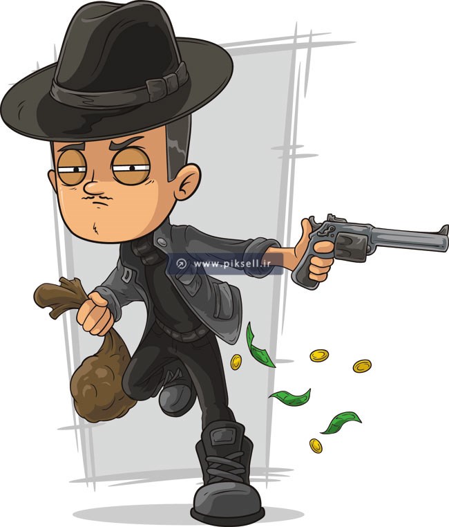 فایل وکتور کارتونی دزد سیاه پوش با اسلحه