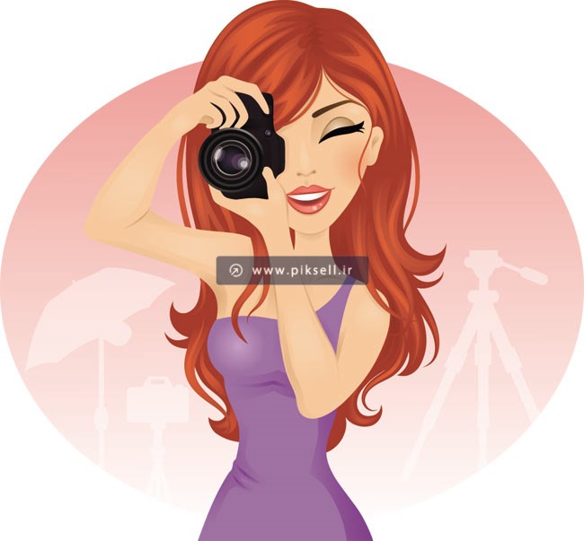 کاراکتر کارتونی دختر مو قرمز عکاس