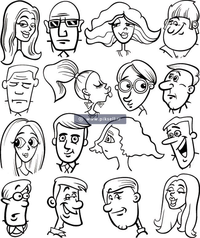 دانلود فایل لایه باز وکتور مجموعه استیکرهای خطی نقاشی شده مناسب برای آواتار