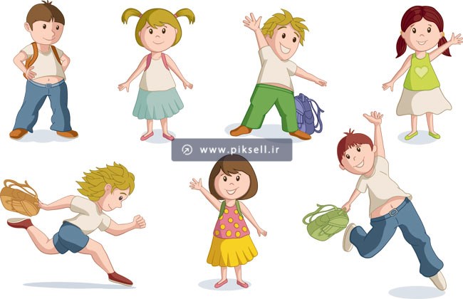 وکتور مجموعه کاراکترهای کودکانه با موضوع بچه های مدرسه
