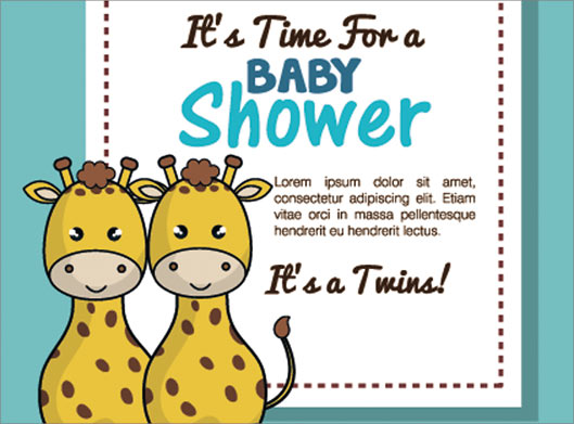 دانلود وکتور لایه باز طرح کارت baby shower با المان های زرافه