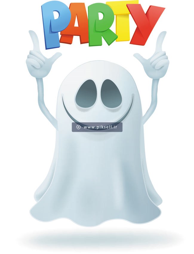 دانلود وکتور کاراکتر کارتونی روح و شبح در حال نمایش کلمه پارتی