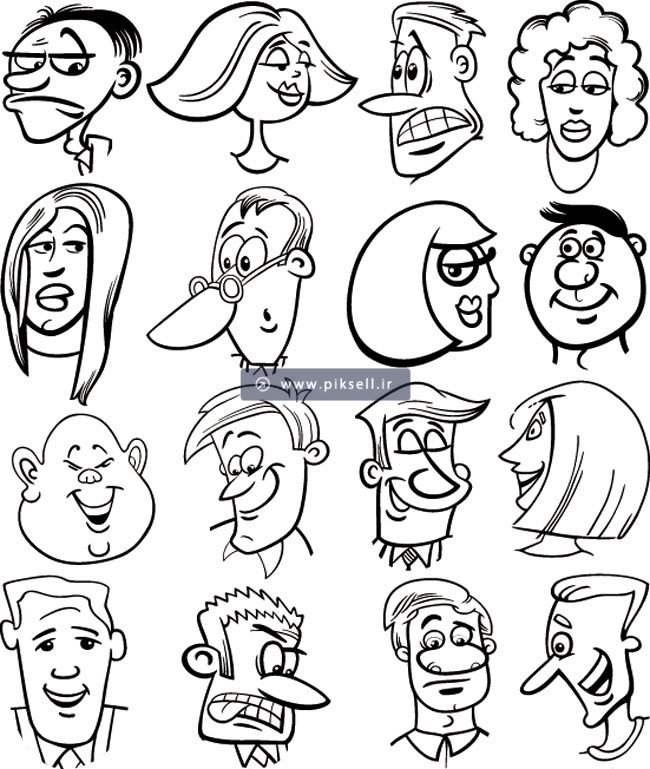 دانلود وکتور لایه باز طرح گرافیکی مجموعه استیکرهای خطی نقاشی شده