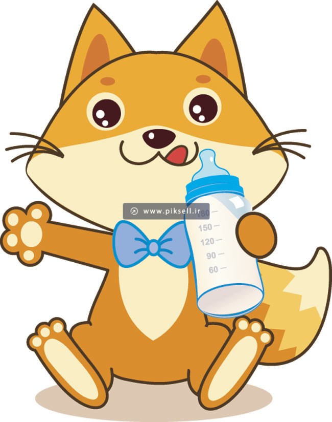 دانلود طرح گرافیکی روباه کوچولو و شیشه شیر در دست