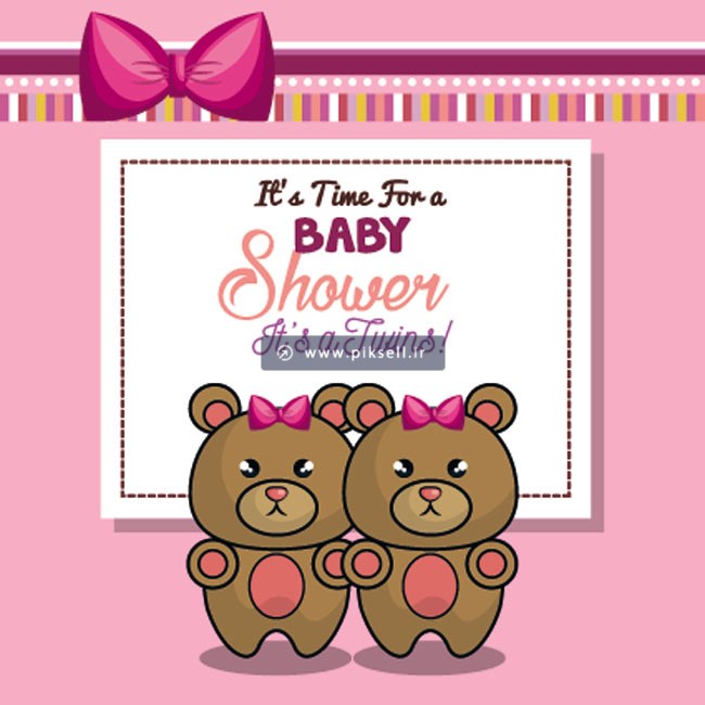 دانلود وکتور کارتونی کارت baby shower با المان خرسهای قهوه ای