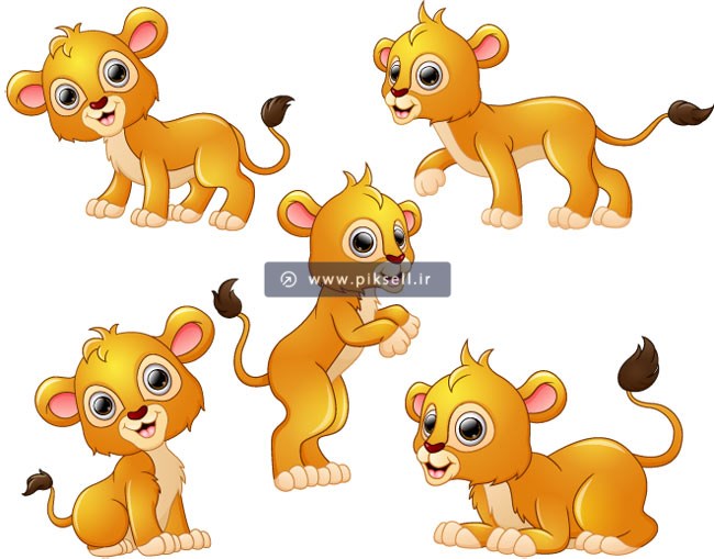 فایل وکتور لایه باز مجموعه کاراکترهای کارتونی بچه شیر