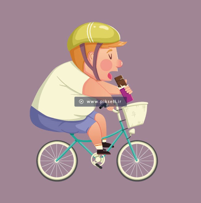 وکتور لایه پسر چاق سوار بر دوچرخه