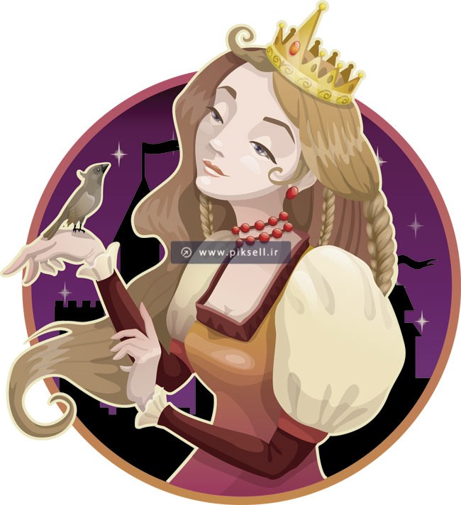 وکتور با طرح کارتونی شاهزاده و پرنسس و بلبل روی دست