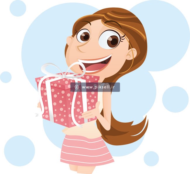 طرح گرافیکی لایه باز وکتور زن جوان با کادو هدایا