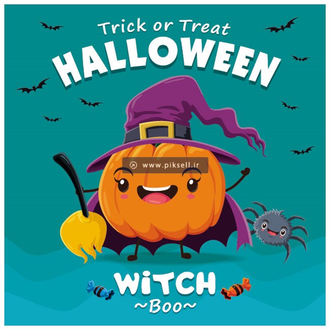 دانلود وکتور بکگراند کارتونی کدوی هالووین یا witch