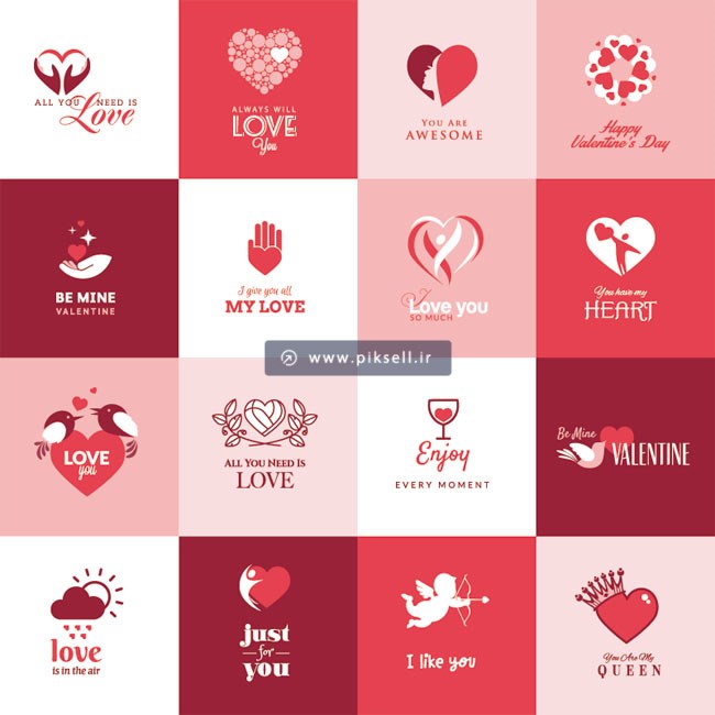 دانلود وکتور مجموعه لوگو با طرحهای عشق و love