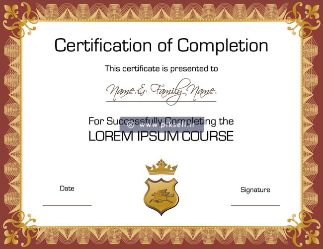 طرح لایه باز certificate یا گواهینامه با قاب و حاشیه ساده