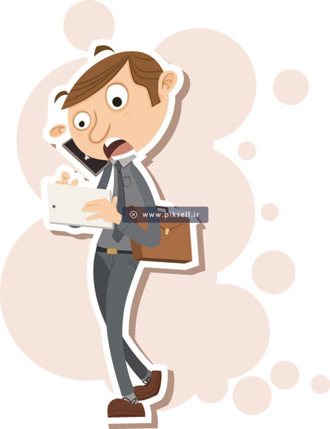 دانلود طرح کارتونی کارمند متعجب از دیدن صفحه تبلت