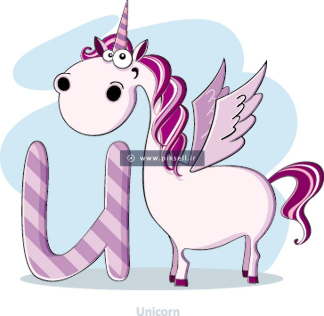 طرح گرافیکی اسب بالدار تک شاخ یا Unicorn