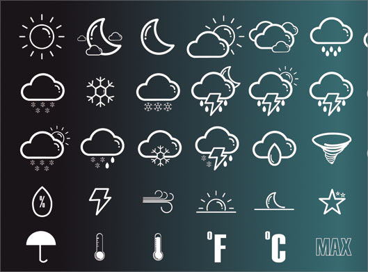 وکتور آیکون های متنوع خطی آب و هوایی
