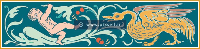 دانلود طرح کادر مستطیلی تذهیب با نقوش کودک و پرنده