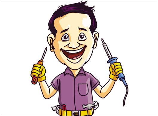فایل گرافیکی پسر و مهندس جوان برقکار و هویه و پیچ گوشتی در دست