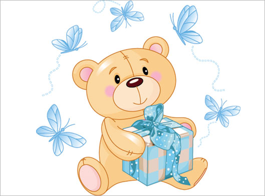 دانلود طرح گرافیکی و کارتونی خرس قهوه ای و جعبه کادو
