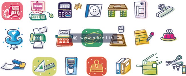 وکتور آیکون های فانتزی رنگی با موضوع کامپیوتر و وسایل دیجیتال