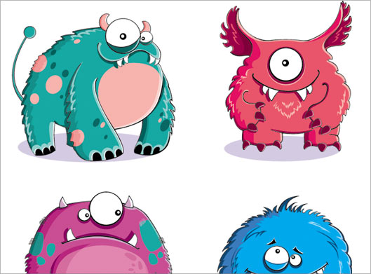 وکتور مجموعه چهار کاراکتر کارتونی غول های بامزه یا monster