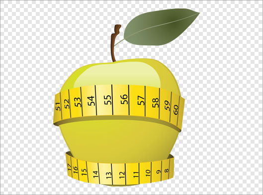 فایل دوربری شده تصویر png با طرح سیب و متر با مفهوم وزن و رژیم غذایی (تناسب اندام)