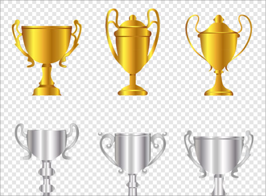 فایل png ترانسپرنت و دوربری شده مجموعه جام های طلایی و نقره ای و برنزی