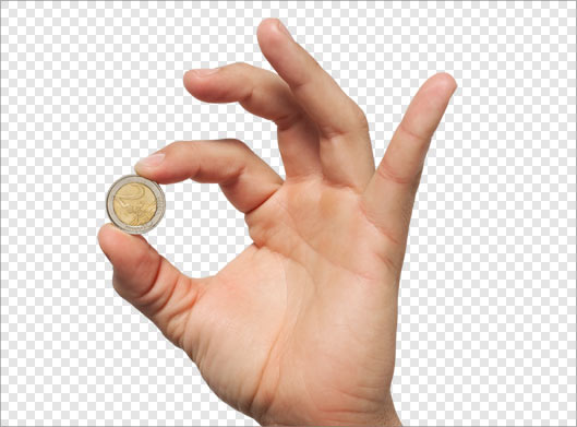 فایل ترانسپرنت دوربری شده دست در حال نمایش یک سکه طلایی