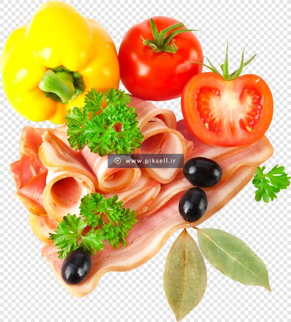 فایل png دوربری شده کالباس ، گوجه ، زیتون سیاه و فلفل دلمه ای